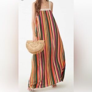 Multicolor Striped Rainbow Maxi Dress S